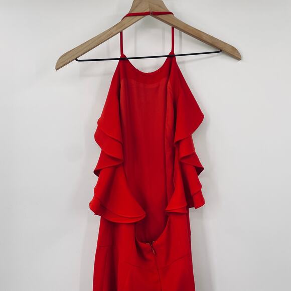 Intermix Ruffled Halter Neck Jumpsuit Straight Leg Low Open Back Red Womens S - Picture 6 of 9